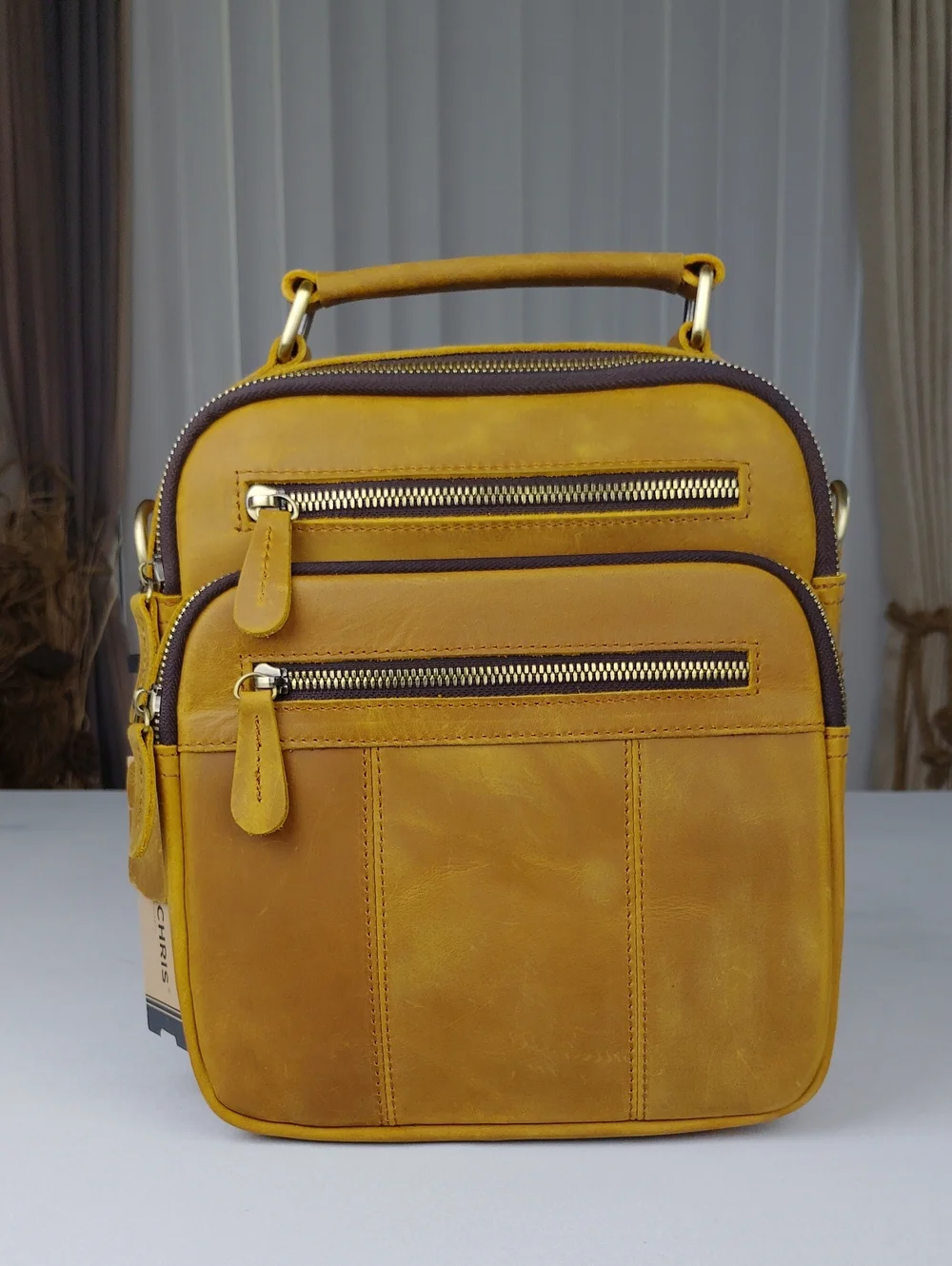 Jack & Chris Men's Compact Leather Crossbody Messanger Bag.